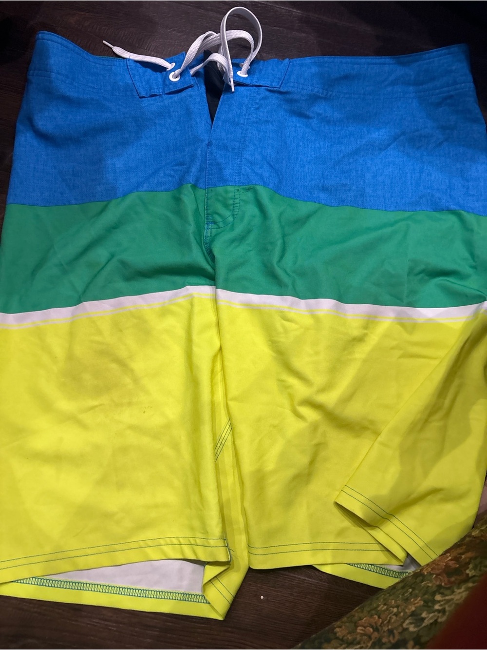 Old Navy Men’s Colorblock Board Shorts in Blue, Green & Yellow